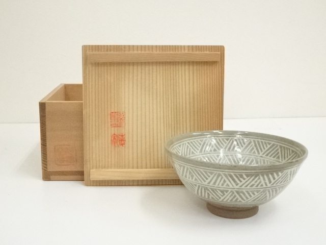 JAPANESE TEA CEREMONY / CARVING MISHIMA TEA BOWL CHAWAN